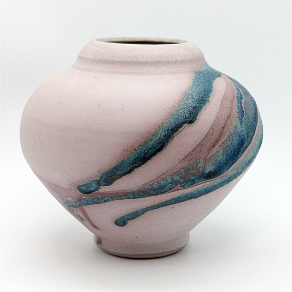 Charles Focht Tucson Southwest Pink/Blue Studio Art Pottery Gourd Vase Unsigned - Picture 9 of 11